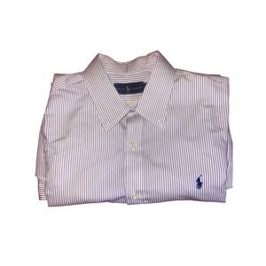 Ralph Lauren Striped Button Down Shirt Men's XL Purple & White Long Sleeve Polo